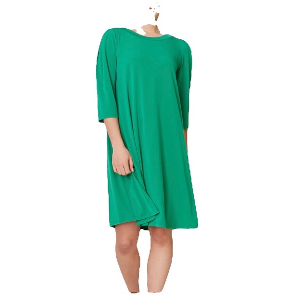 NWT KIM&CO EMERALD GREEN 3/4 SLEEVES SWING DRESS IN SIZE SMALL - Picture 3 of 7